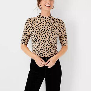 Petite Animal Print Mock Neck Sweater Tee NWT XXS